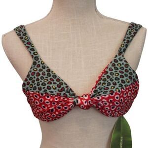 Farm Rio Women's Multicolor Leopard Patch Bra Swimsuit  Bikini Top Size …